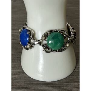 Vintage Lucite Cabochon Panel Bracelet. Measures 7”